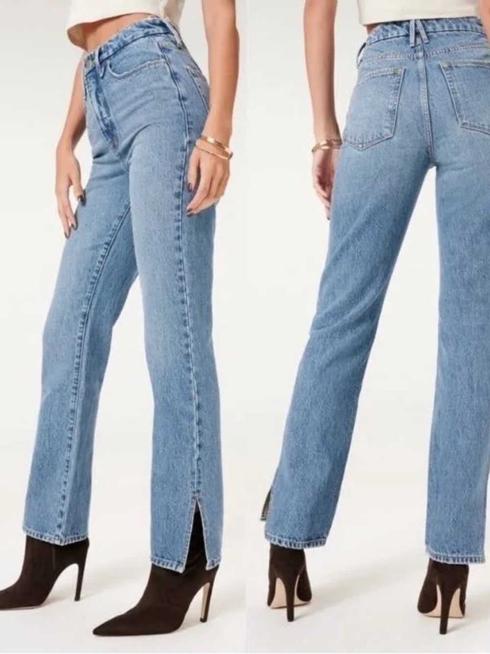 Good American Straight Leg Jeans with Hem Slit